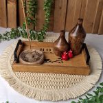 سینی چوبی دسته فلزی مشکی