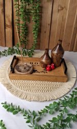 سینی چوبی دسته فلزی مشکی